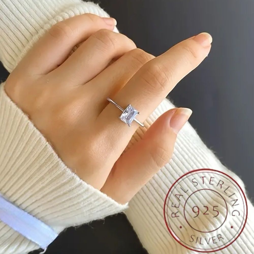 💋Sterling Silver (92.5) Radiant Cut Solitaire Classic Cz Diamond Ring